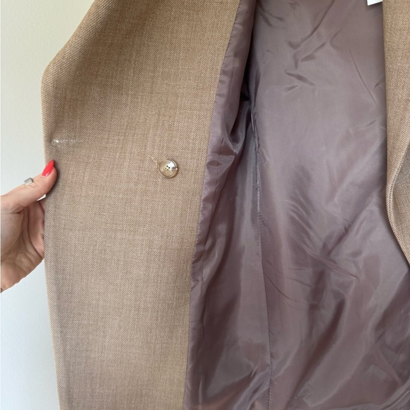 NWT SOURCE UNKNOWN Double-Breasted NANGY Cinched Blazer - Tan Beige - Picture 5 of 6